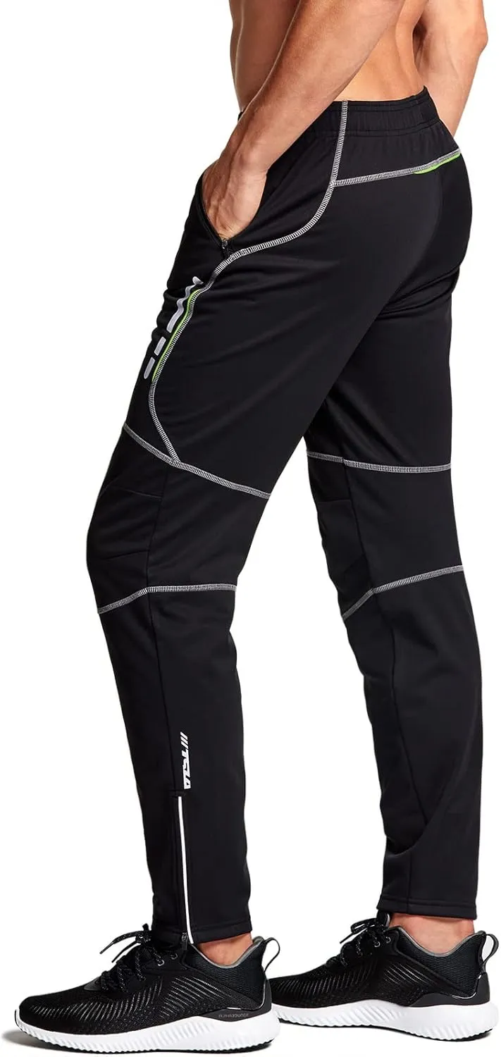 TSLA Men's Thermal Fleece Lined Cycling Pants, Windproof Winter Running Bike Pants for Cold Weather