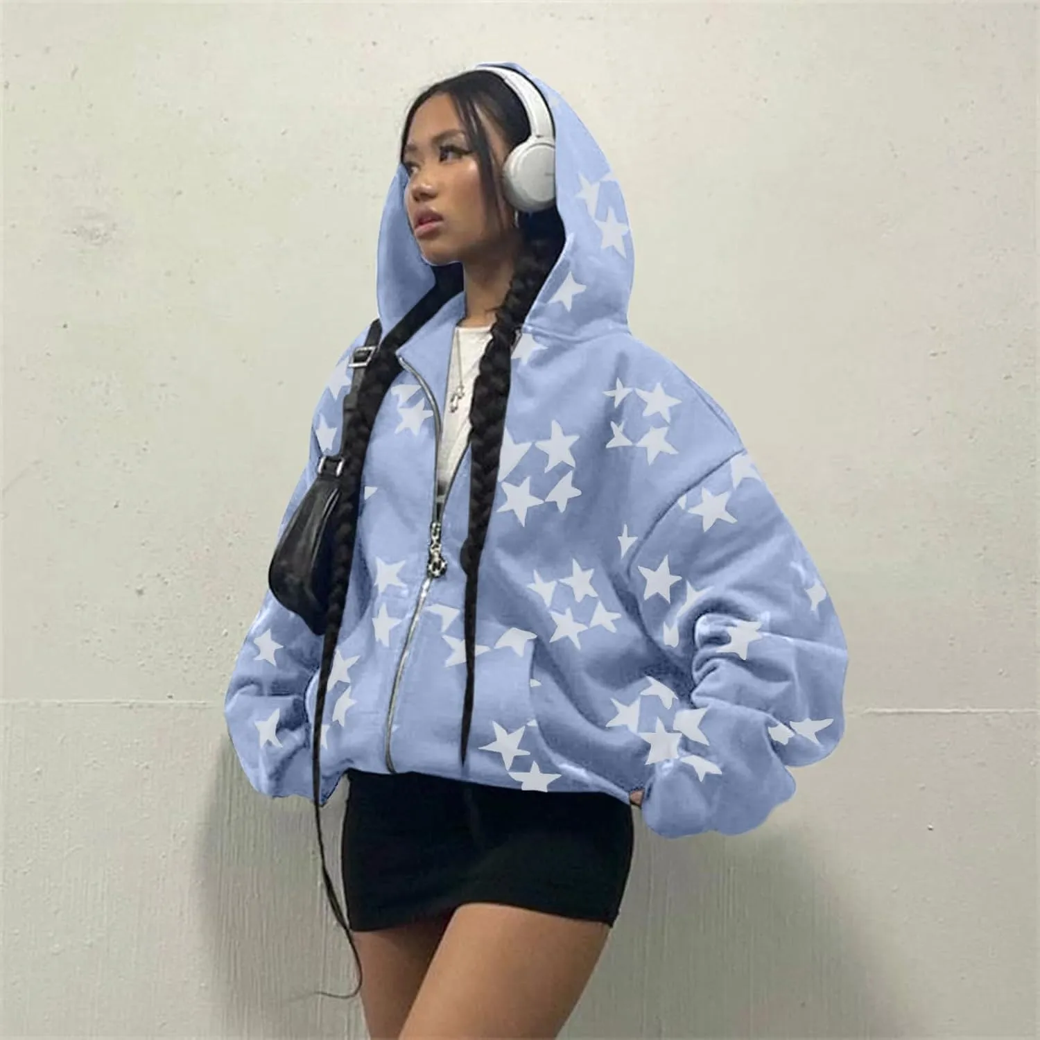 Tuislay Women Star Graphic Zip Up Hoodies Y2k for Teen Girls Oversized Streetwear E-Girl 90s Baggy Grunge Sweatshirt Jacket