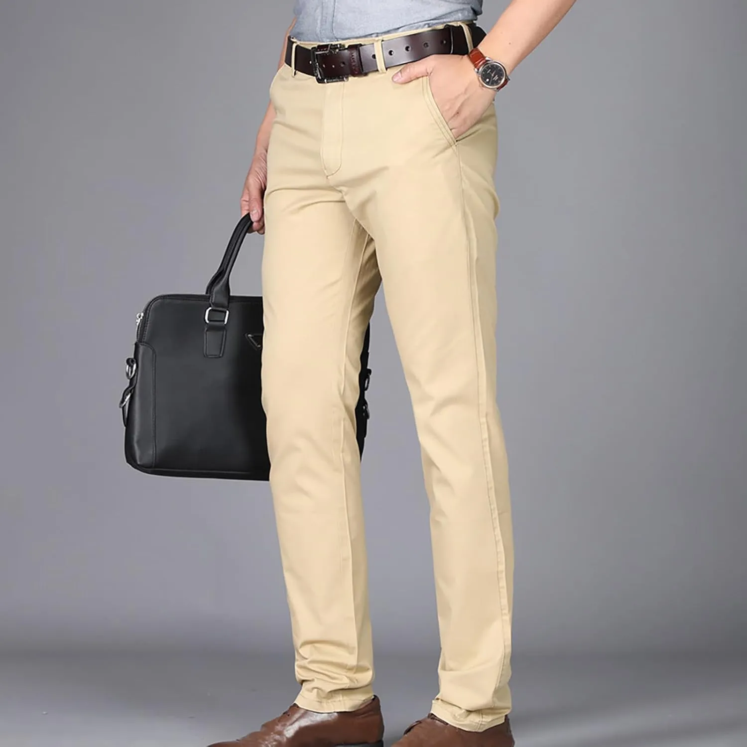 Uillui Men's Slim Fit Dress Pants Casual Business Golf Stretch Chinos Pants Fashion Lightweight Straight Leg Comfort Slacks