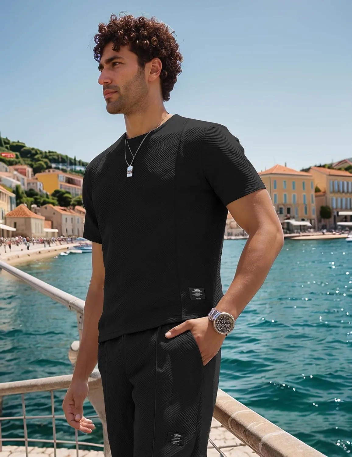 UOUA Mens Short Sets 2 Piece Summer Outfits Casual Short Sleeve Crew-Neck Shirts & Shorts Track Suit Jogging Loungewear