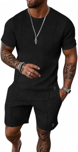 UOUA Mens Short Sets 2 Piece Summer Outfits Casual Short Sleeve Crew-Neck Shirts & Shorts Track Suit Jogging Loungewear