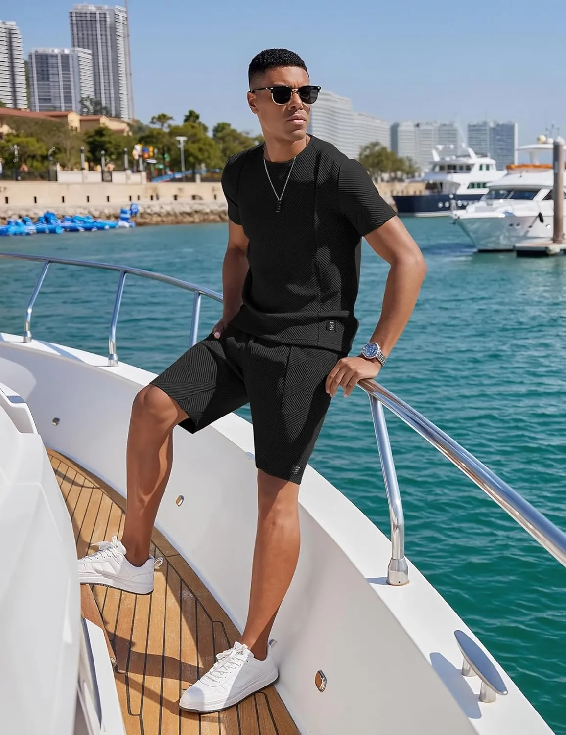 UOUA Mens Short Sets 2 Piece Summer Outfits Casual Short Sleeve Crew-Neck Shirts & Shorts Track Suit Jogging Loungewear
