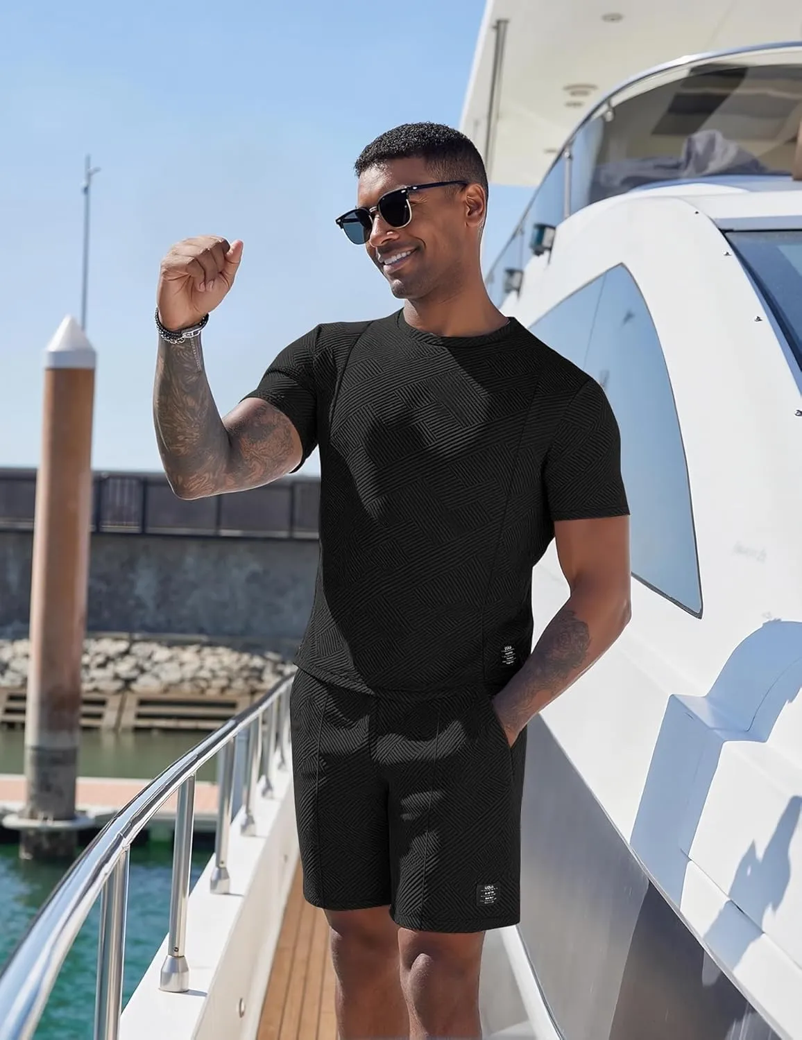 UOUA Mens Short Sets 2 Piece Summer Outfits Casual Short Sleeve Crew-Neck Shirts & Shorts Track Suit Jogging Loungewear