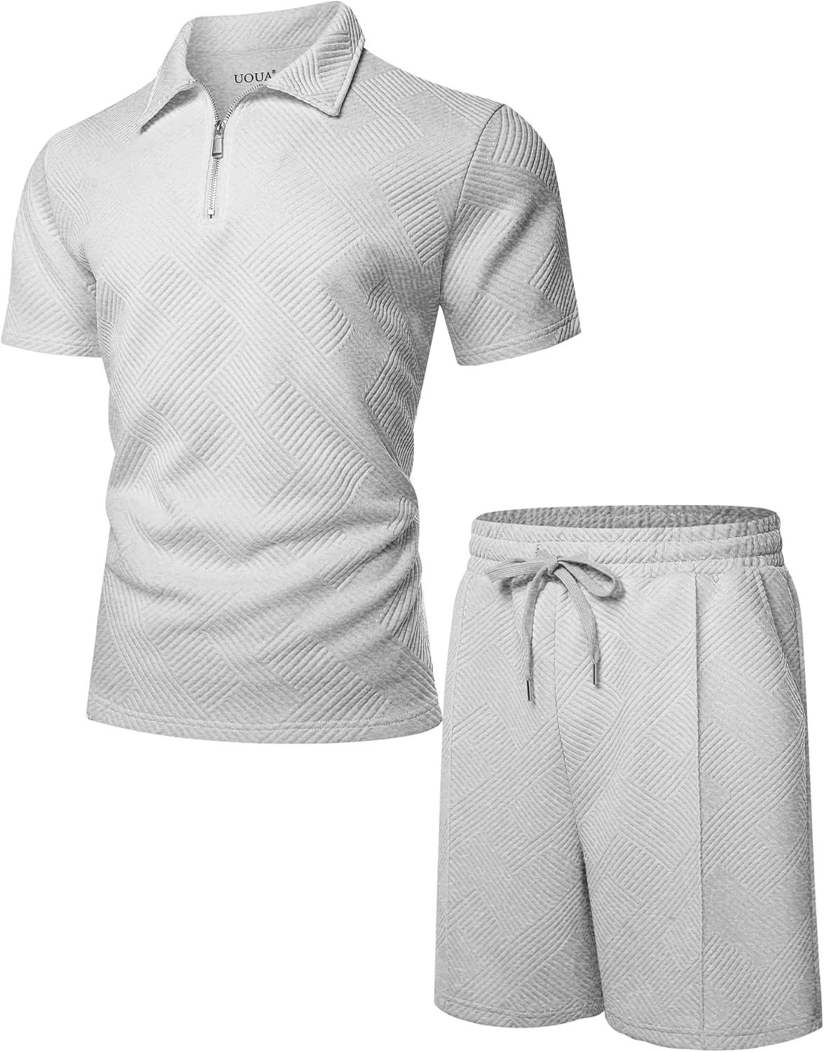 UOUA Mens Summer Track Suits 2 Piece Shorts Sets Short Sleeve Sweatsuit Outfits 1/4 Zip Golf Polo Shirts Loungewear