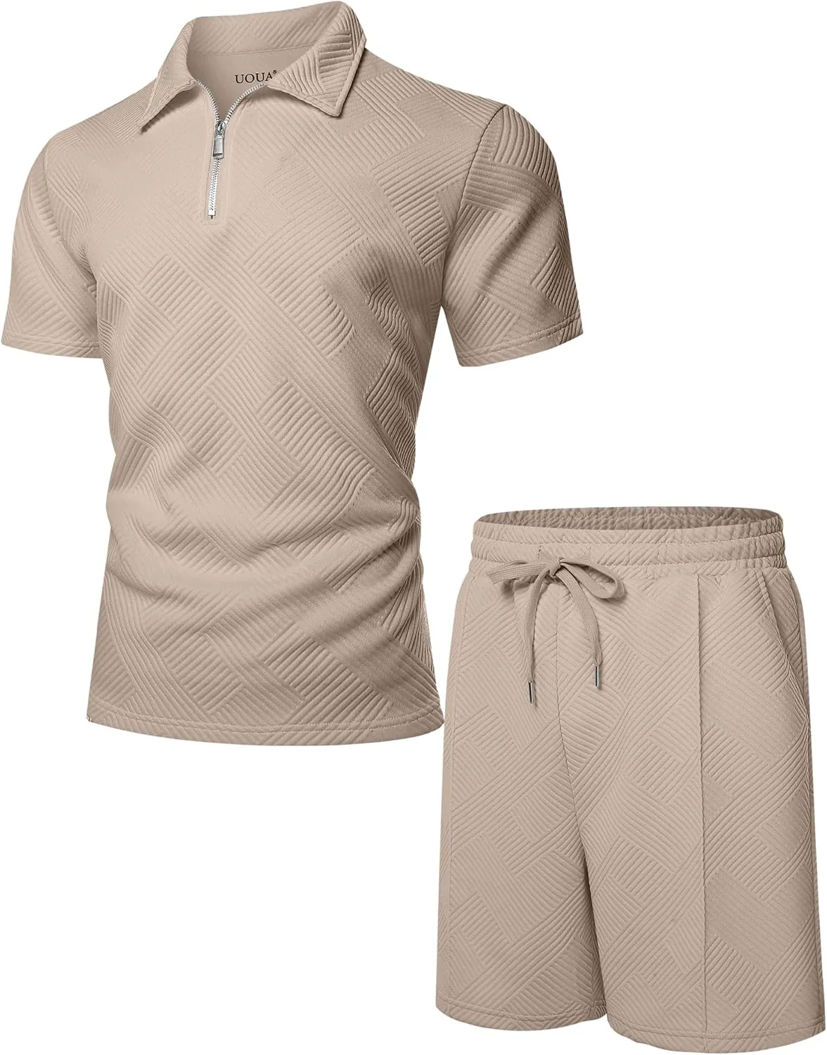 UOUA Mens Summer Track Suits 2 Piece Shorts Sets Short Sleeve Sweatsuit Outfits 1/4 Zip Golf Polo Shirts Loungewear