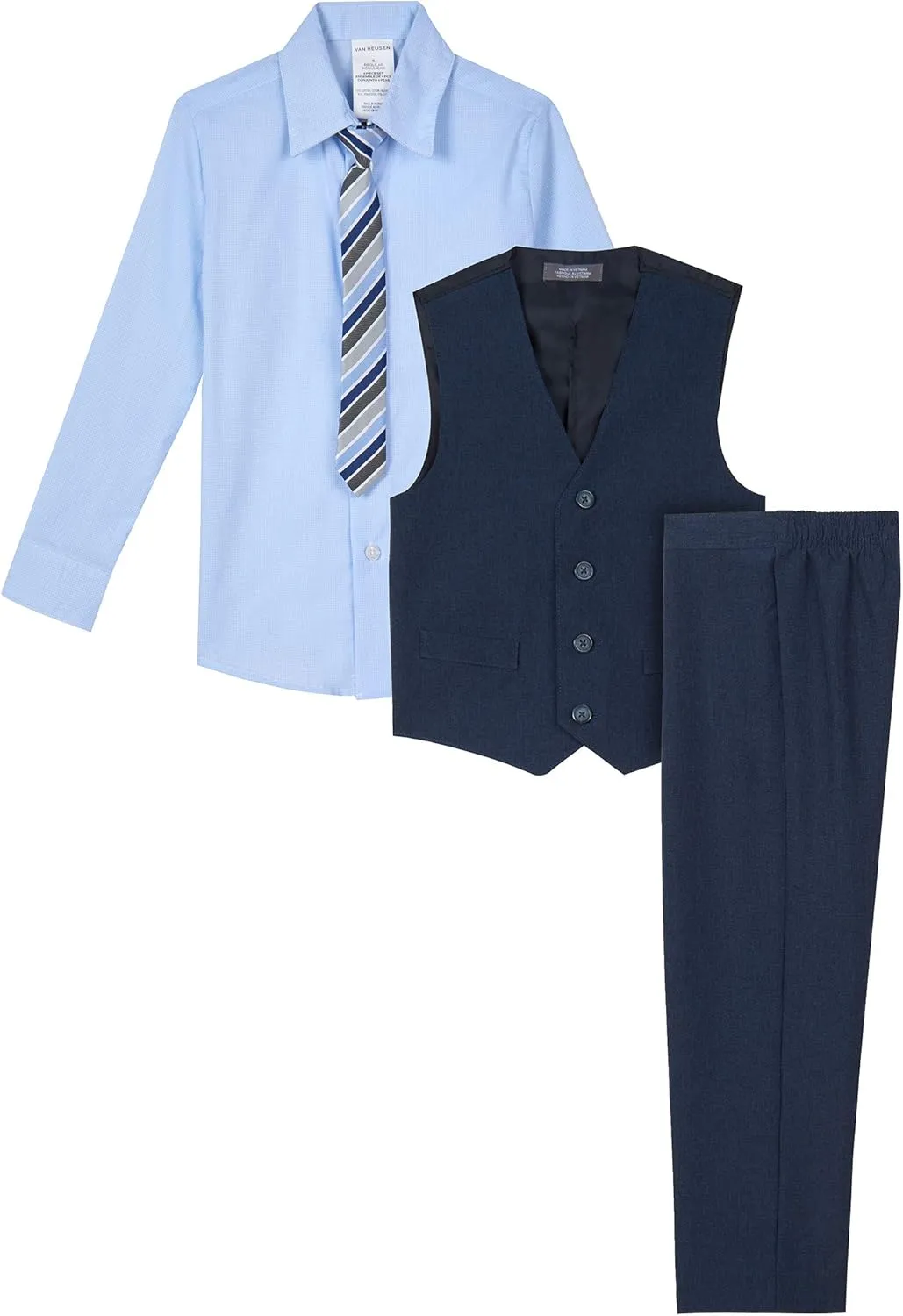 Van Heusen Boys' 4-Piece Formal Suit Set, Vest, Pants, Collared Dress Shirt, and Tie
