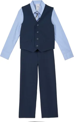 Van Heusen Boys' 4-Piece Formal Suit Set, Vest, Pants, Collared Dress Shirt, and Tie