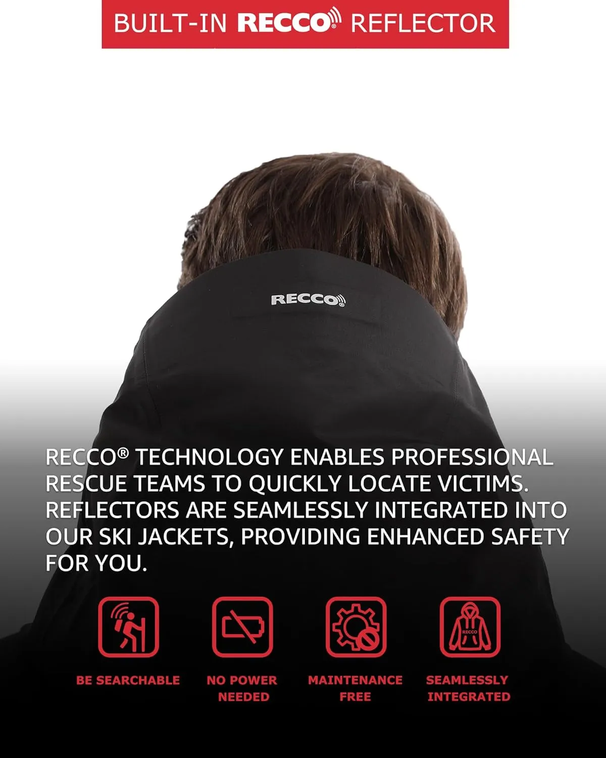 Venustas Men's Heated 3L Ski Insulated Jacket with 12V Battery, Waterproof, Windproof,Breathable, RECCO Reflector Built in