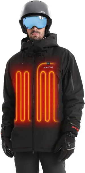 Venustas Men's Heated 3L Ski Insulated Jacket with 12V Battery, Waterproof, Windproof,Breathable, RECCO Reflector Built in