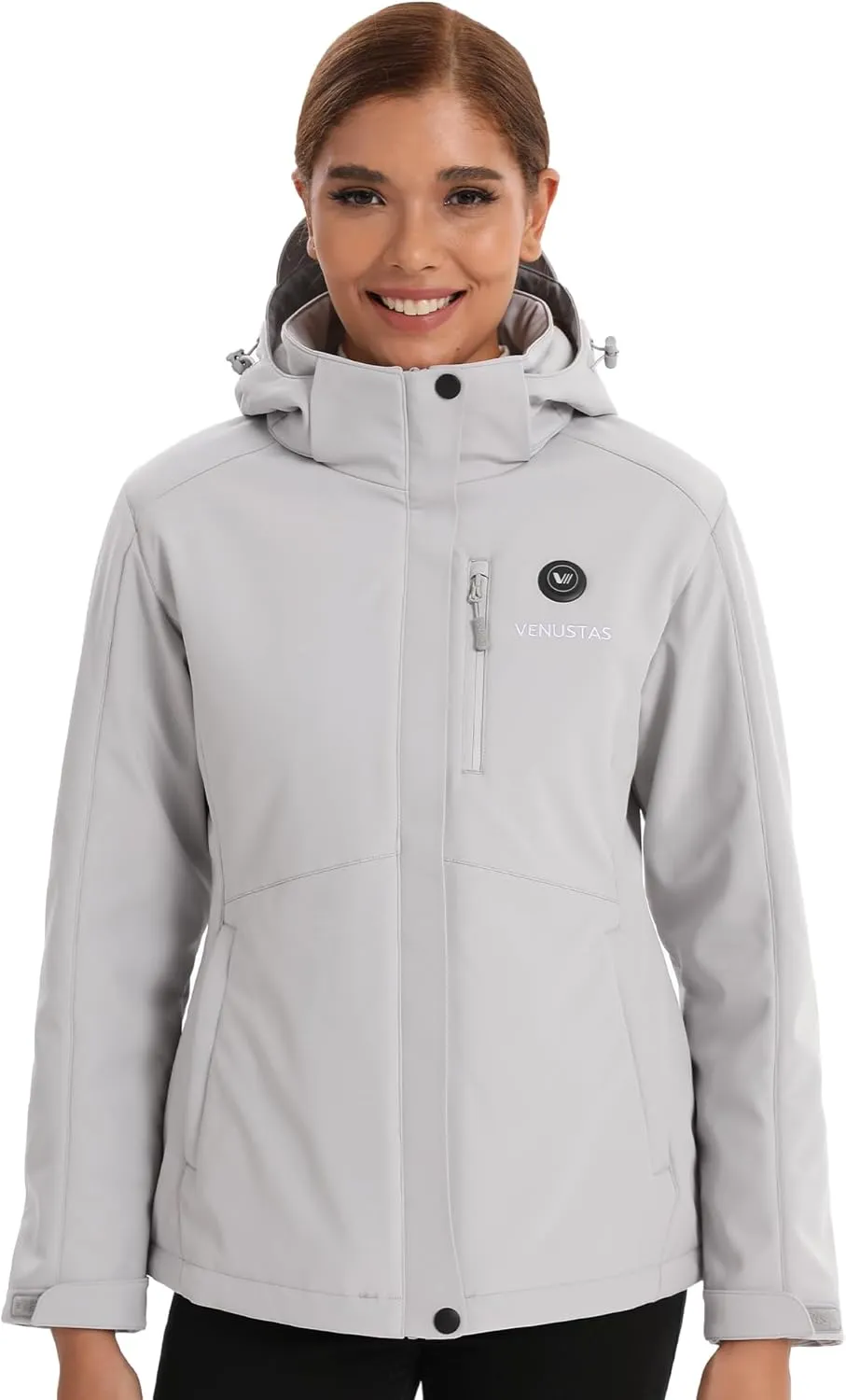 Venustas Women's Slim Fit Heated Jacket with Battery Pack, Windproof Electric Insulated Coat with Detachable Hood