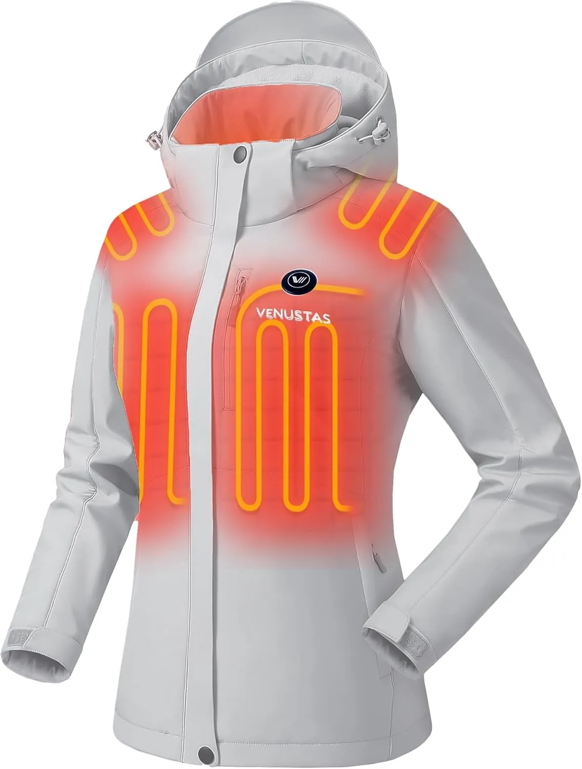Venustas Women's Slim Fit Heated Jacket with Battery Pack, Windproof Electric Insulated Coat with Detachable Hood
