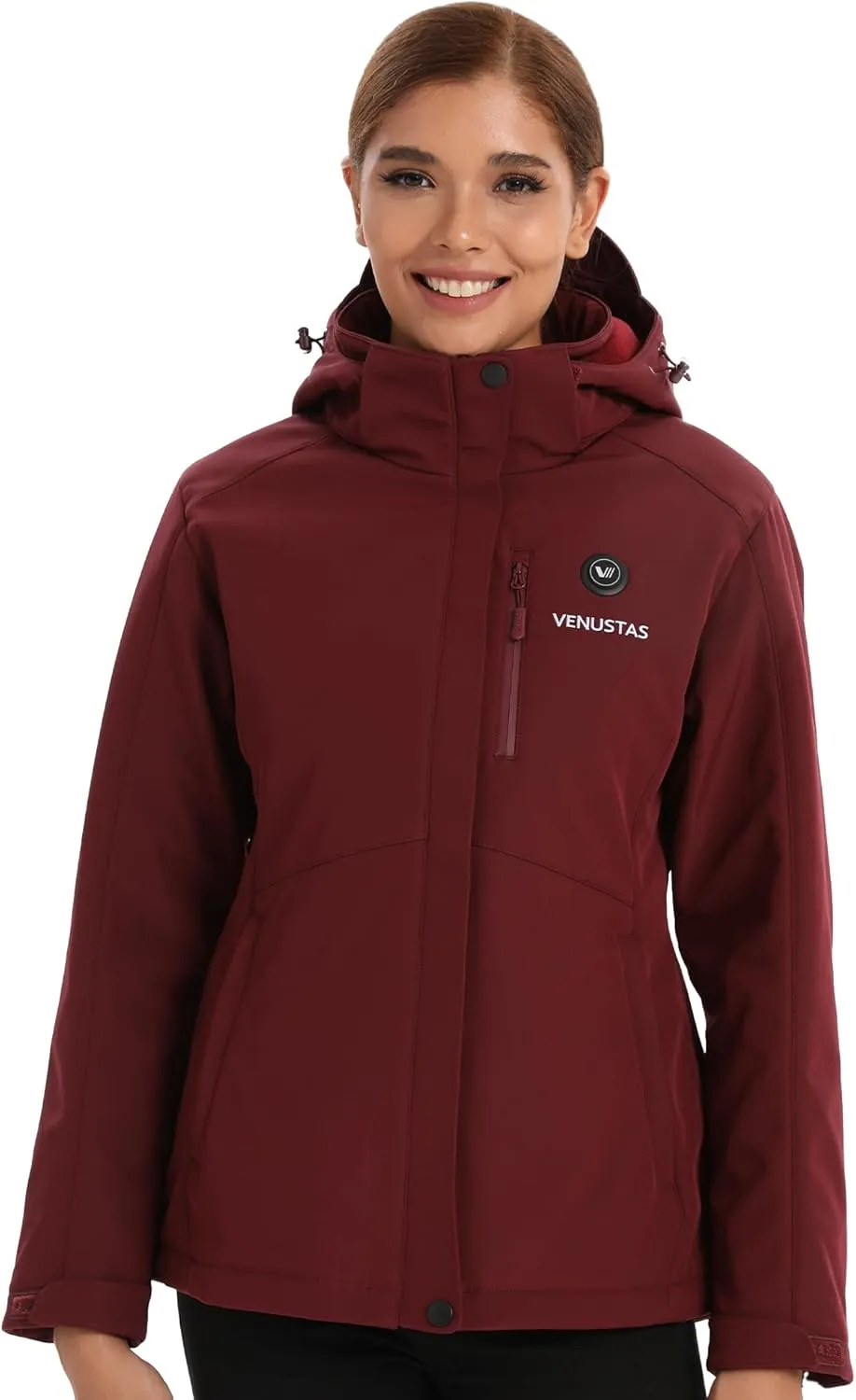 Venustas Women's Slim Fit Heated Jacket with Battery Pack, Windproof Electric Insulated Coat with Detachable Hood