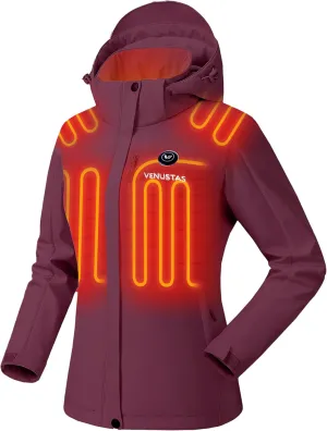 Venustas Women's Slim Fit Heated Jacket with Battery Pack, Windproof Electric Insulated Coat with Detachable Hood
