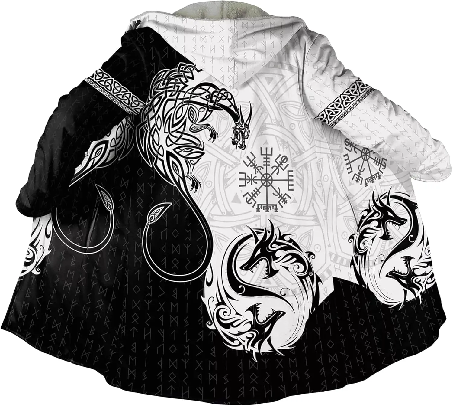 Viking Men's Fall Winter Lightweight Warm Jacket with Hood Norse Myth Fenrir Wolf Cloak Fashion Plus Size Sweater Coat