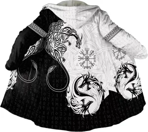 Viking Men's Fall Winter Lightweight Warm Jacket with Hood Norse Myth Fenrir Wolf Cloak Fashion Plus Size Sweater Coat