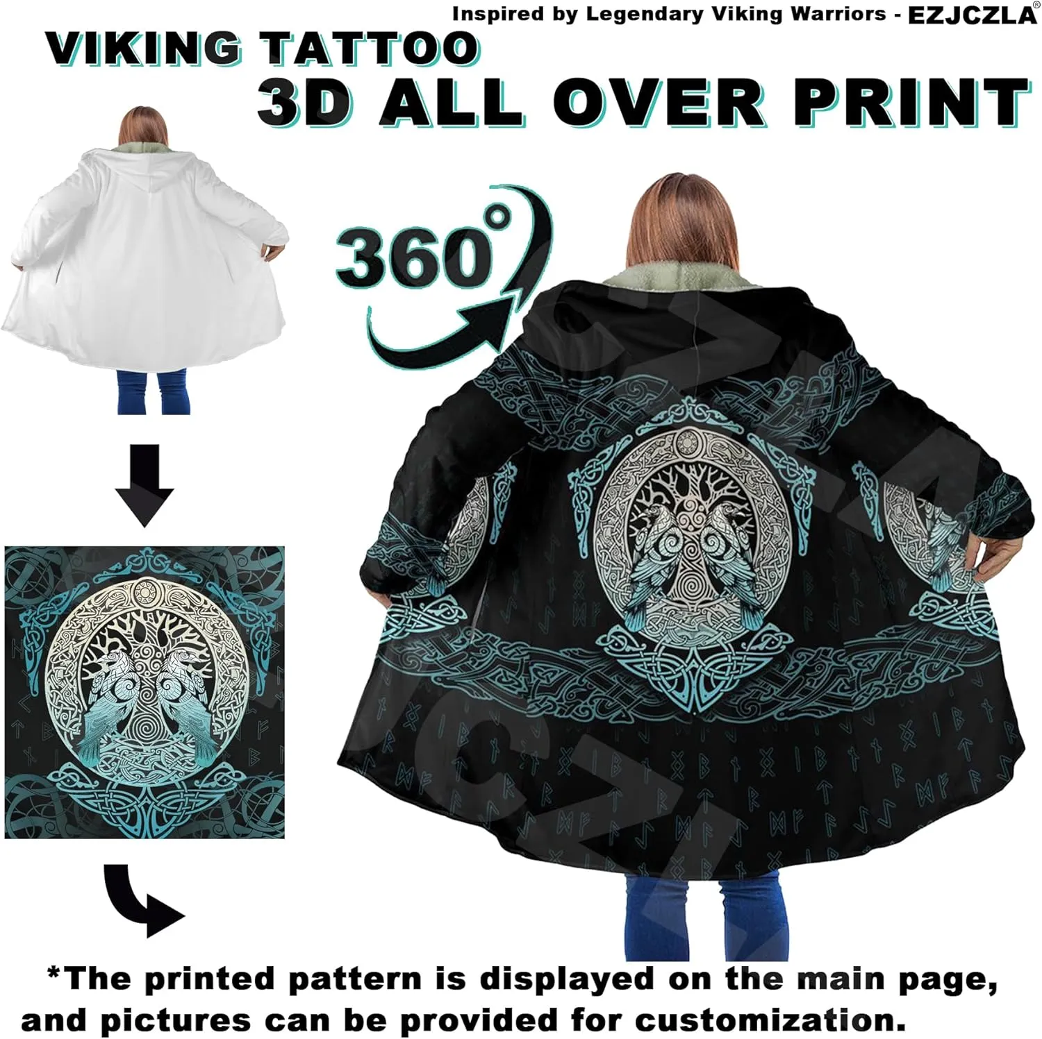 Viking Men's Fall Winter Lightweight Warm Jacket with Hood Norse Myth Fenrir Wolf Cloak Fashion Plus Size Sweater Coat