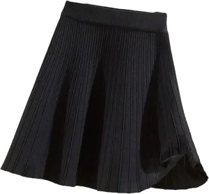 Vintage Knitted Mini Skirts Women High Waist Sweater Pleated Skirt Streetwear A-Line Skirts