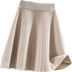 Vintage Knitted Mini Skirts Women High Waist Sweater Pleated Skirt Streetwear A-Line Skirts