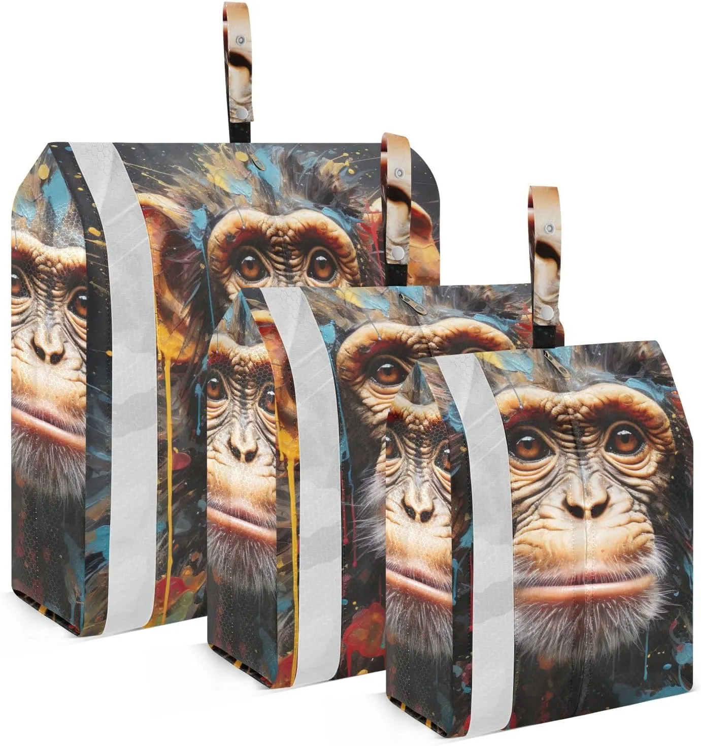 Watercolor Monkey Compression Packing Cubes, 3pcs Compressible Expandable Travel Packing Organizer, Travel Cubes for Suitcase Carry On