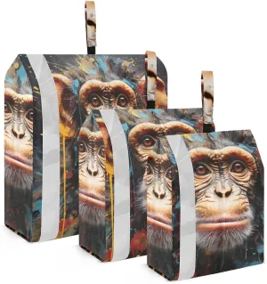 Watercolor Monkey Compression Packing Cubes, 3pcs Compressible Expandable Travel Packing Organizer, Travel Cubes for Suitcase Carry On