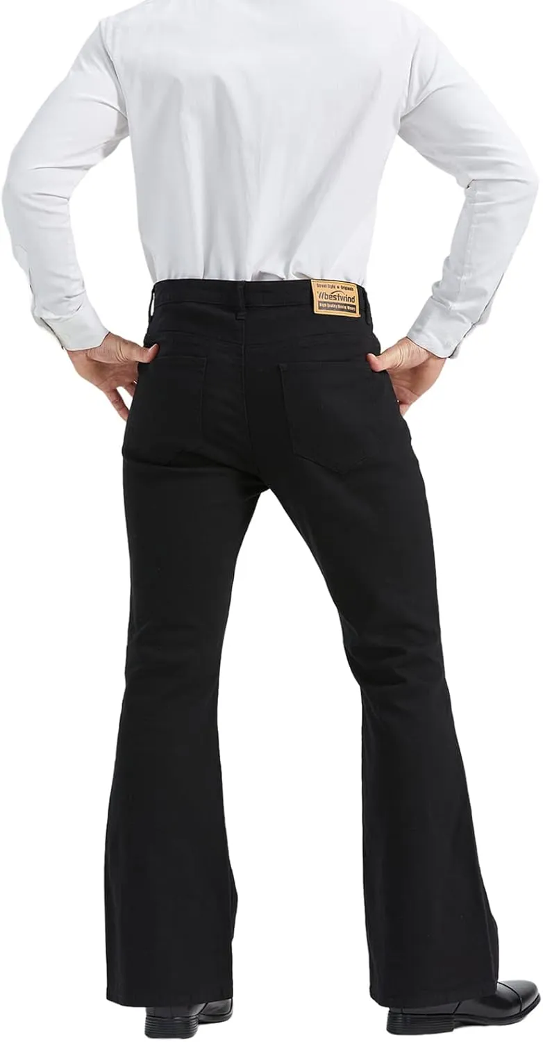 Wbestwind Men's Relaxed Stretch Vintage 60s 70s Bell Bottom Pants Fit 70s Disco Outfits Comfort Flared Retro Leg