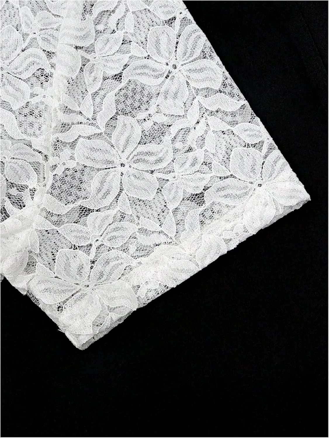 WDIRARA Women's Floral Lace Mesh Sheer Shrugs Short Sleeve Elegant Open Front Cardigan