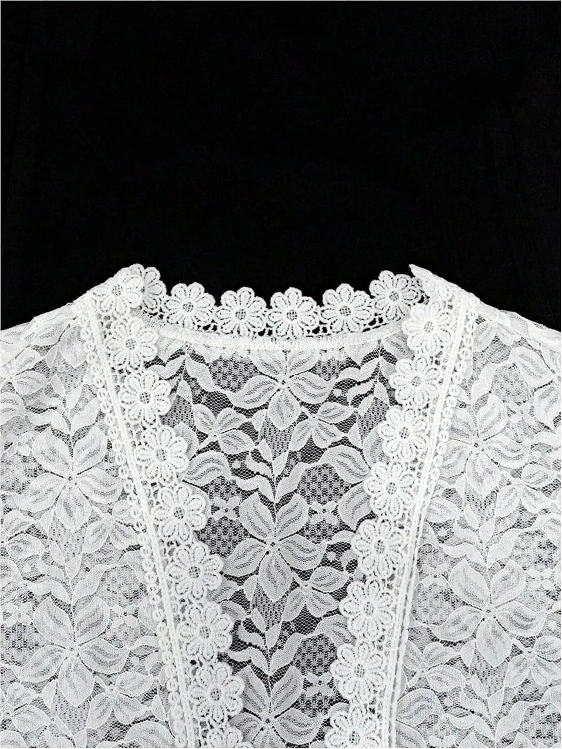 WDIRARA Women's Floral Lace Mesh Sheer Shrugs Short Sleeve Elegant Open Front Cardigan