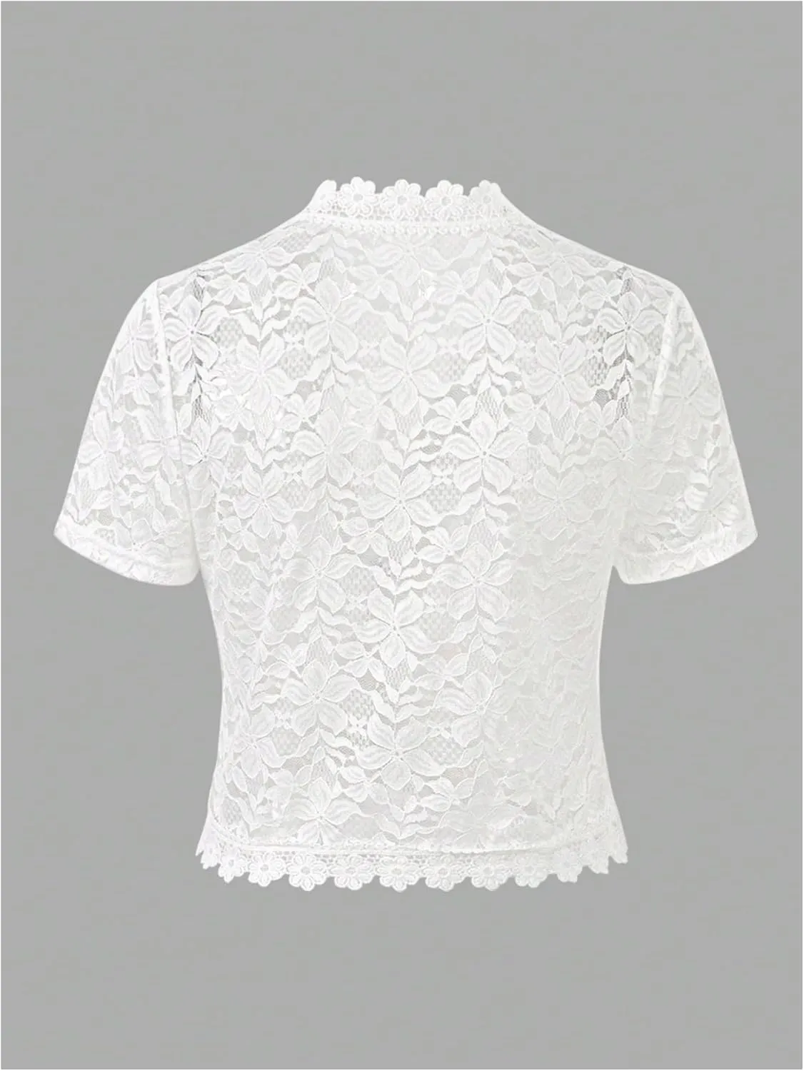 WDIRARA Women's Floral Lace Mesh Sheer Shrugs Short Sleeve Elegant Open Front Cardigan