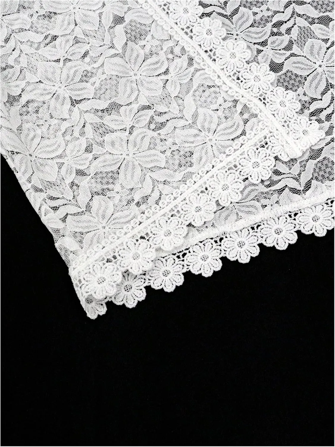 WDIRARA Women's Floral Lace Mesh Sheer Shrugs Short Sleeve Elegant Open Front Cardigan