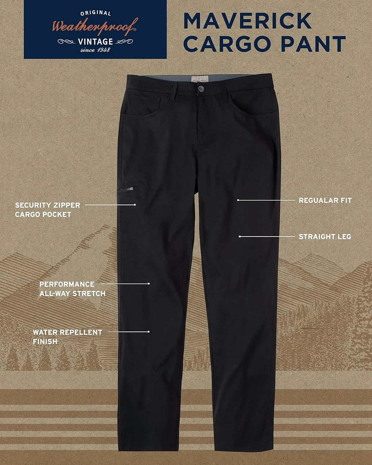 Weatherproof Vintage Casual Hiking Pants for Men - Lightweight Stretch Travel Mens Work Pants with Utility Cargo Pocket