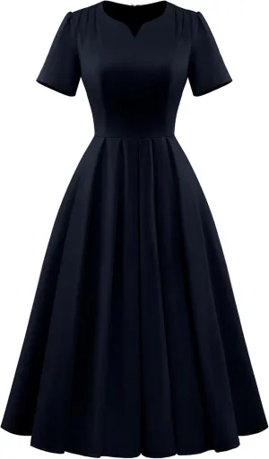 Wedtrend 1950's Vintage Dresses for Women Elegant Church Dress Fit and Flare Dresses Tea Length Cocktail Dress with Pockets