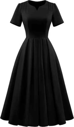 Wedtrend 1950's Vintage Dresses for Women Elegant Church Dress Fit and Flare Dresses Tea Length Cocktail Dress with Pockets
