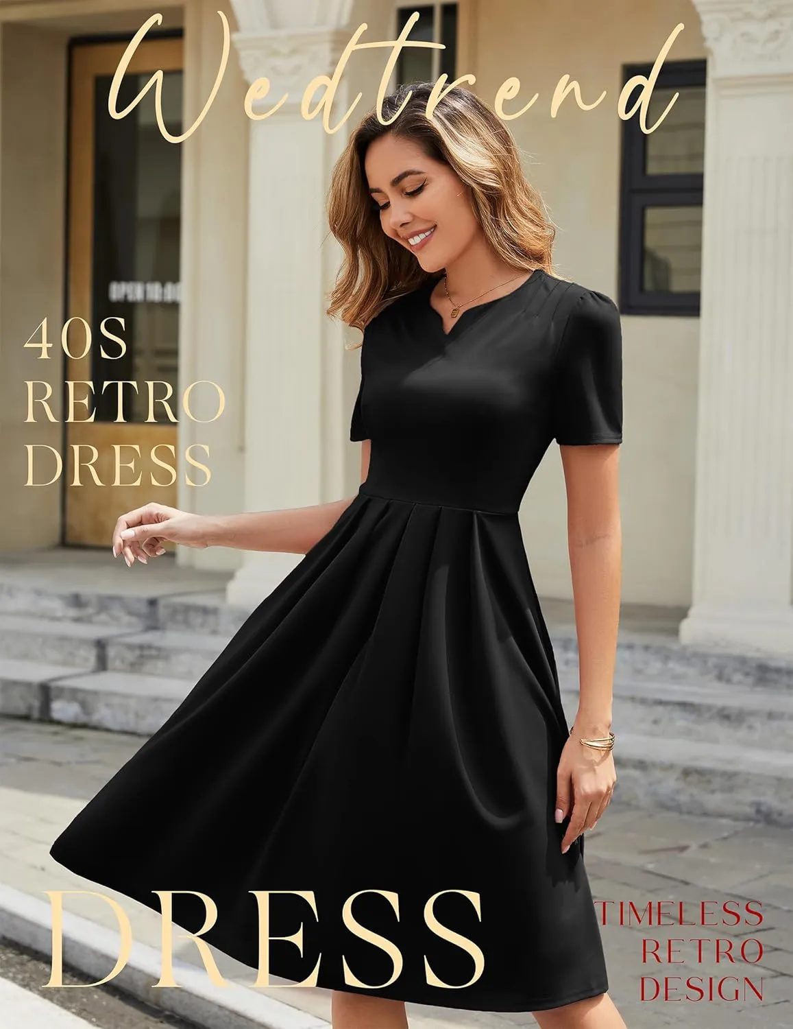 Wedtrend 1950's Vintage Dresses for Women Elegant Church Dress Fit and Flare Dresses Tea Length Cocktail Dress with Pockets