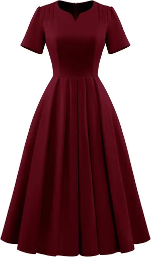 Wedtrend 1950's Vintage Dresses for Women Elegant Church Dress Fit and Flare Dresses Tea Length Cocktail Dress with Pockets