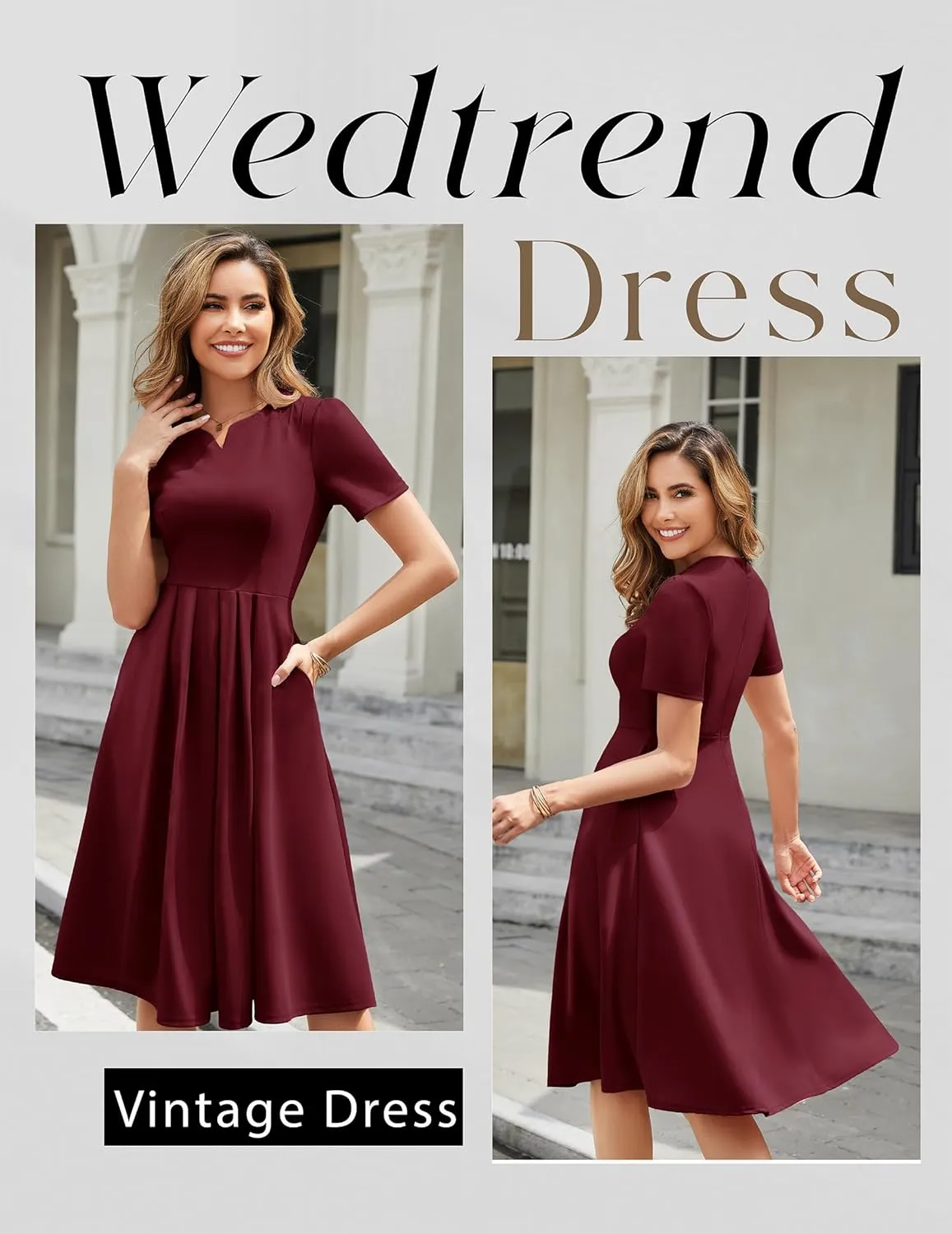 Wedtrend 1950's Vintage Dresses for Women Elegant Church Dress Fit and Flare Dresses Tea Length Cocktail Dress with Pockets