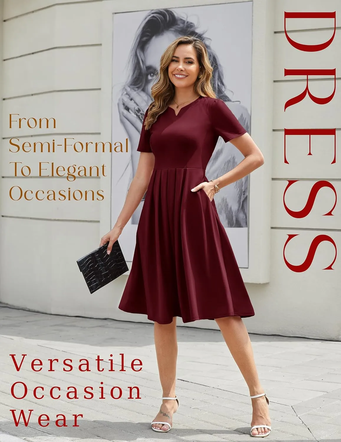 Wedtrend 1950's Vintage Dresses for Women Elegant Church Dress Fit and Flare Dresses Tea Length Cocktail Dress with Pockets