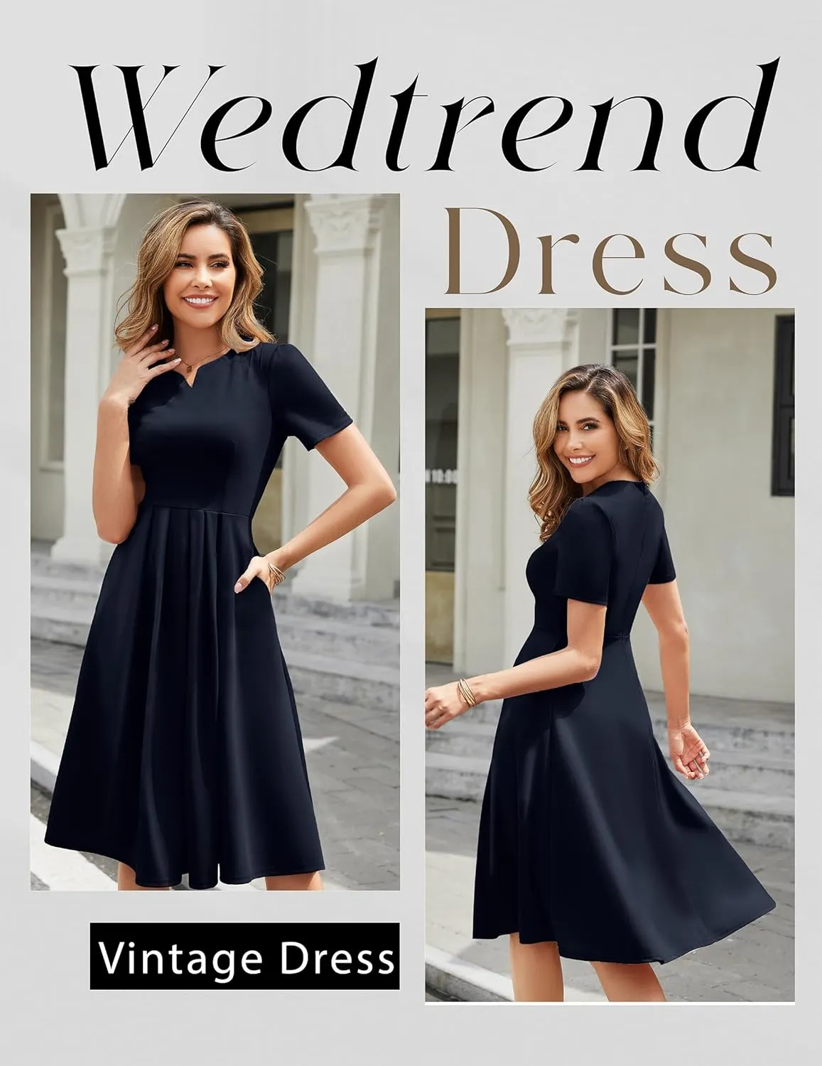 Wedtrend 1950's Vintage Dresses for Women Elegant Church Dress Fit and Flare Dresses Tea Length Cocktail Dress with Pockets