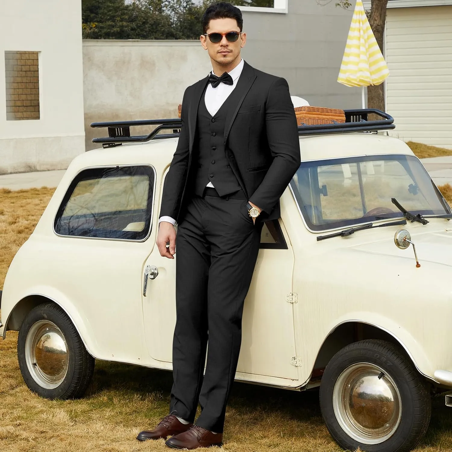 WEEN CHARM Men's 3 Piece Suit One Button Blazer Jacket Vest Pants Set Slim Fit Formal Wedding Business Suit Tuxedo Suit