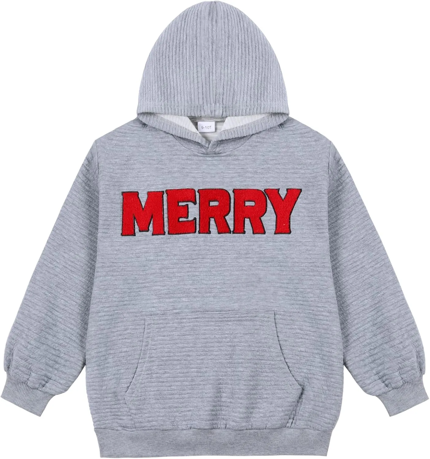 Weixinbuy Unisex Kids Christmas Sweatshirt Merry Graphic Crewneck Kangaroo Pocket Oversized Hoodie for Boys Girls 7-14Y