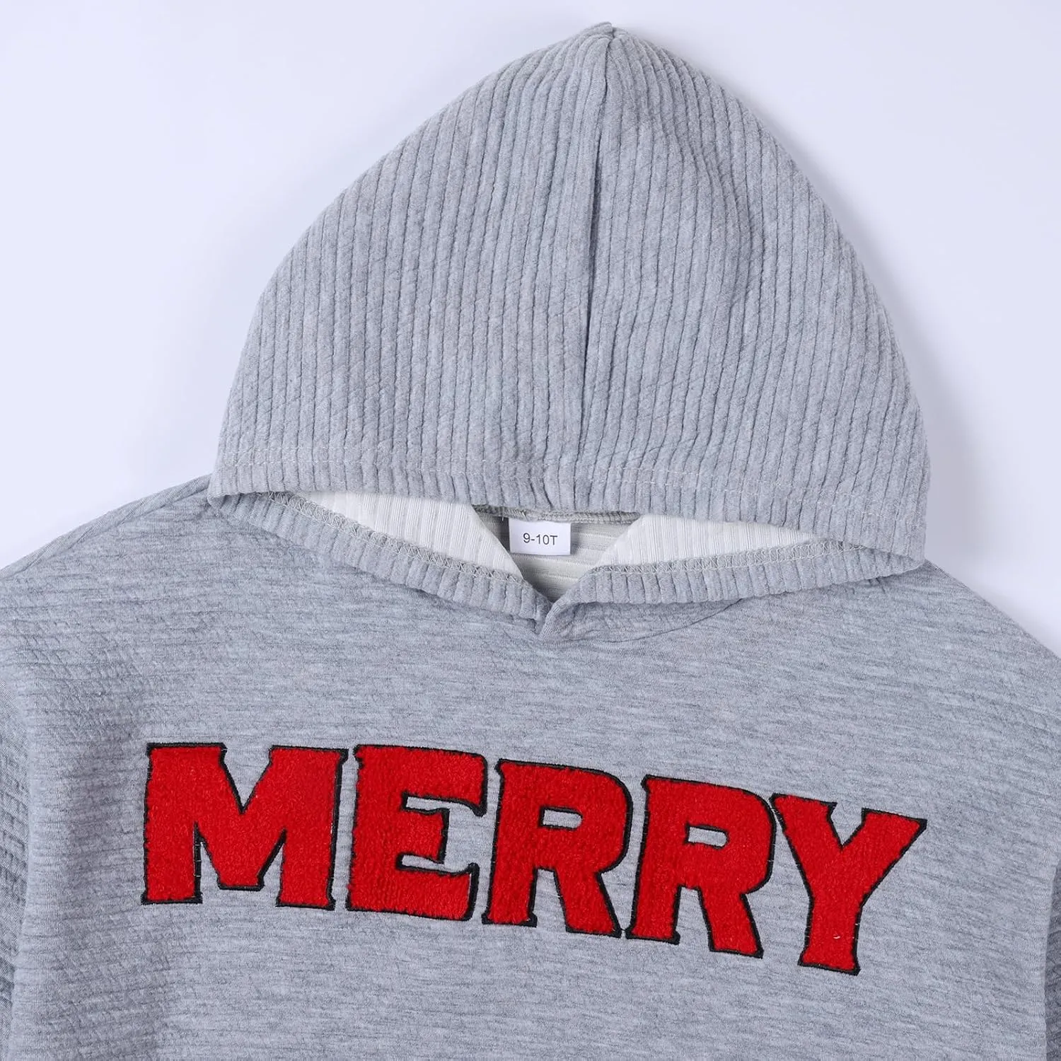 Weixinbuy Unisex Kids Christmas Sweatshirt Merry Graphic Crewneck Kangaroo Pocket Oversized Hoodie for Boys Girls 7-14Y