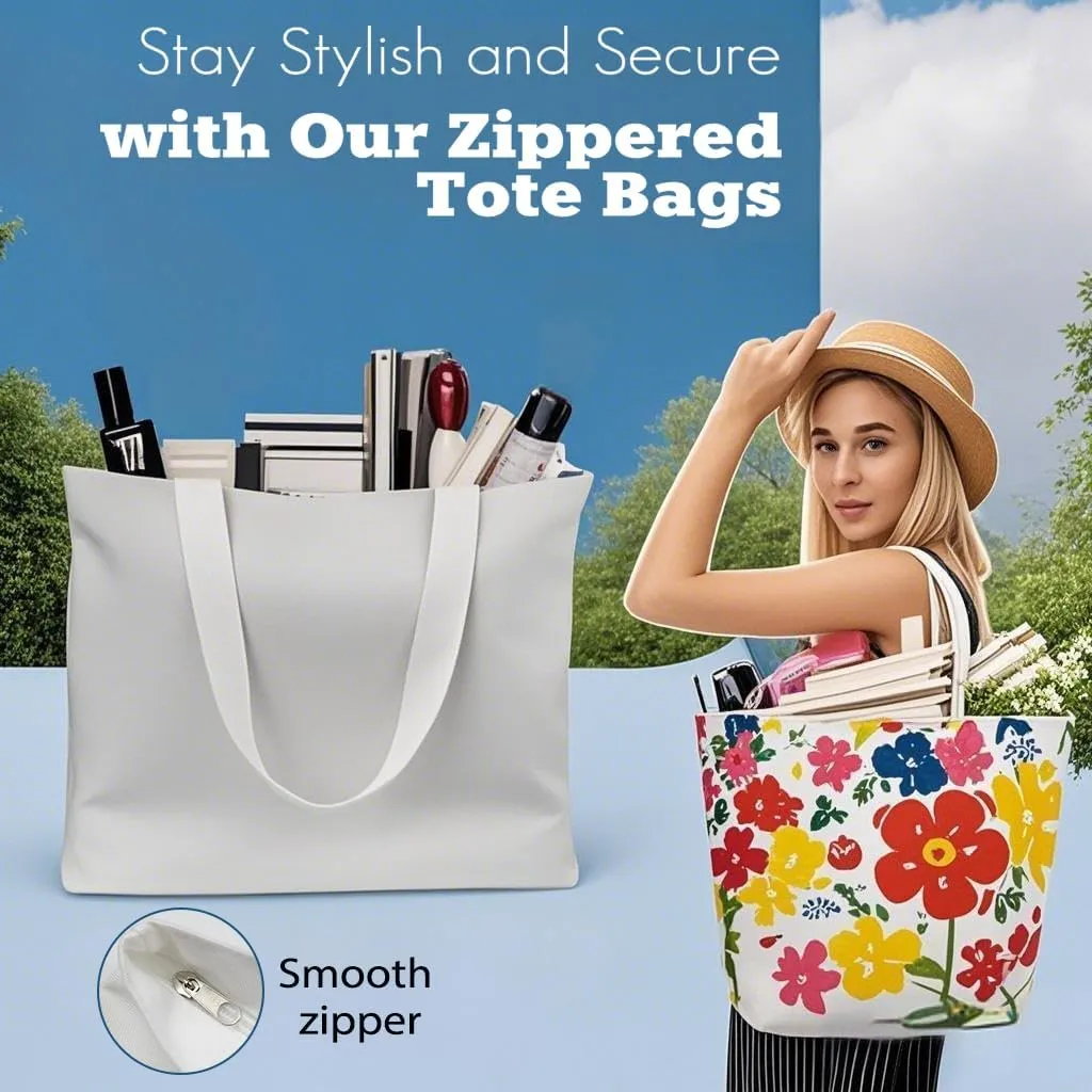 WeStar 5 Pack Sublimation Tote Bags Blanks,12oz Heavy-Duty 100% Polyester with Zipper, Long Handles (18.5"x15"x4.7"), Reusable for DIY, Heat Transfer, Gym, Travel, Business Branding