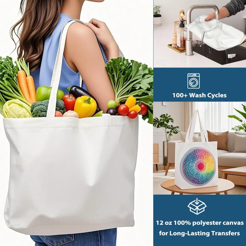 WeStar 5 Pack Sublimation Tote Bags Blanks,12oz Heavy-Duty 100% Polyester with Zipper, Long Handles (18.5"x15"x4.7"), Reusable for DIY, Heat Transfer, Gym, Travel, Business Branding