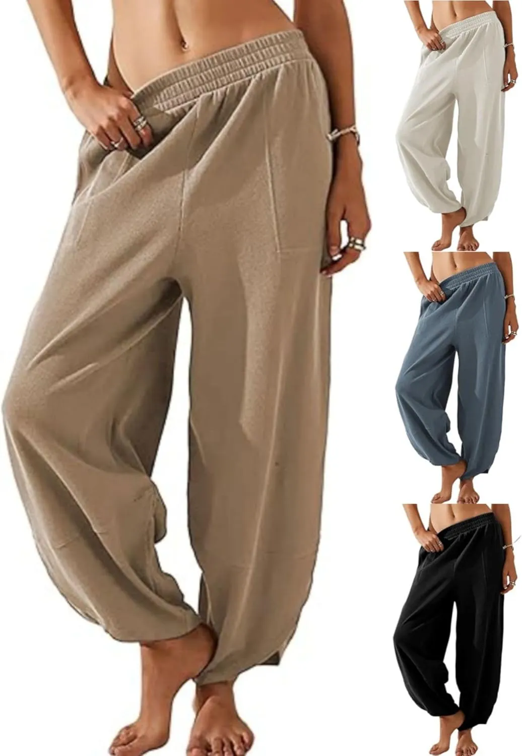 Wide Leg Harem Pants for Women Elastic Waist Casual Loose Pants Baggy Solid Palazzo Comfort Trousers with Pockets