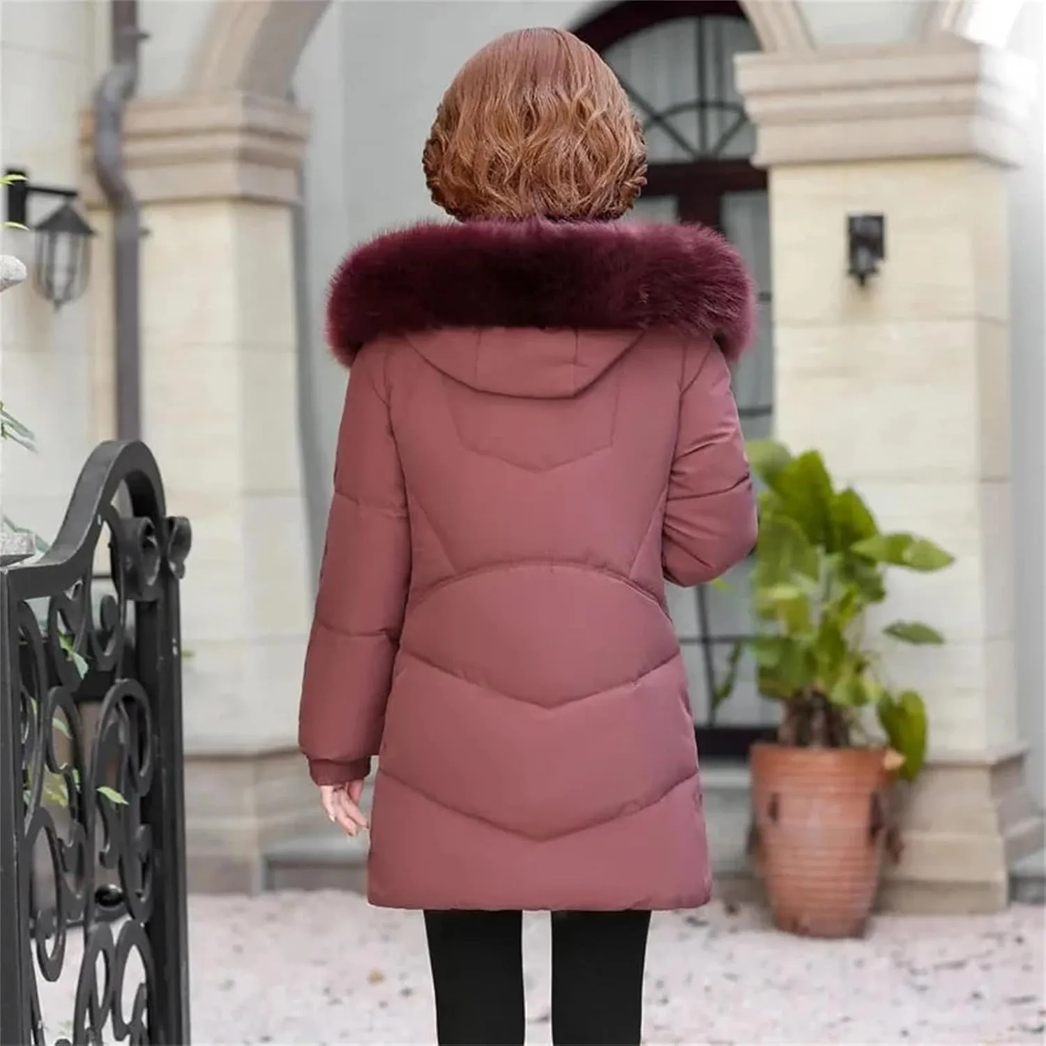 Winter Clothe Padded Jacket Thin Cotton-Padded Jacket Women Mid-Length Fleece Thickening Elderly Lady Cotton-Padded Coat