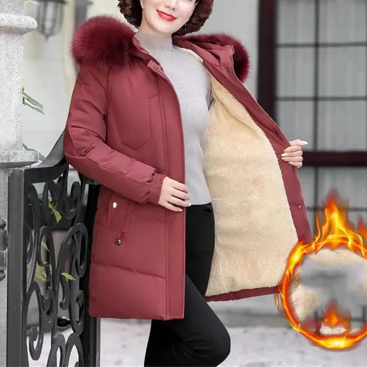 Winter Clothe Padded Jacket Thin Cotton-Padded Jacket Women Mid-Length Fleece Thickening Elderly Lady Cotton-Padded Coat