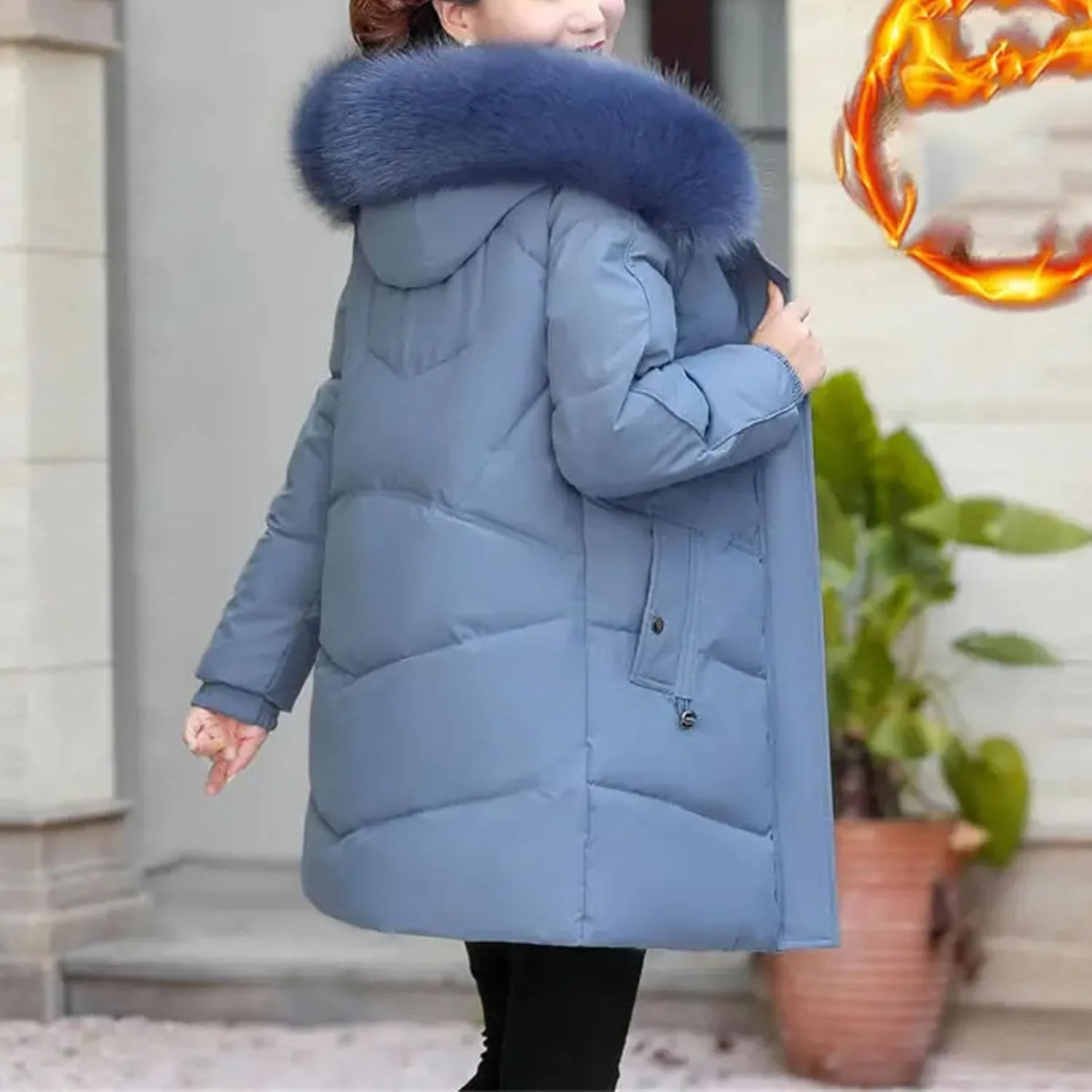 Winter Clothe Padded Jacket Thin Cotton-Padded Jacket Women Mid-Length Fleece Thickening Elderly Lady Cotton-Padded Coat