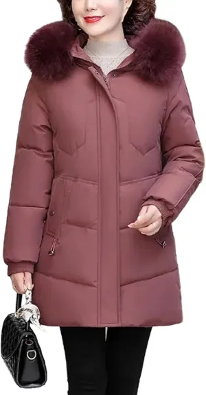 Winter Clothe Padded Jacket Thin Cotton-Padded Jacket Women Mid-Length Fleece Thickening Elderly Lady Cotton-Padded Coat