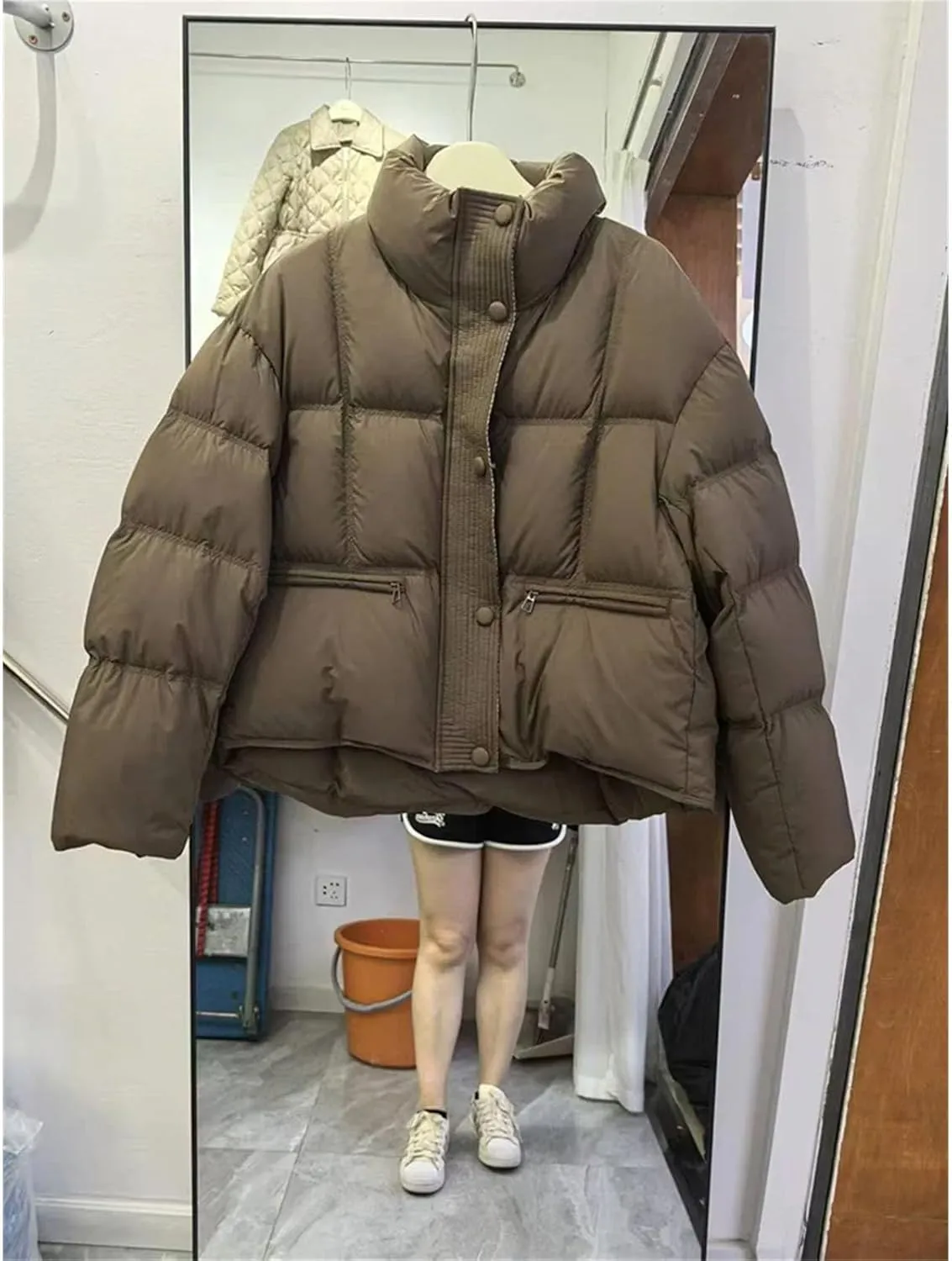 Winter White Duck Down Jacket Women Cotton-padded Clothes Short Stand Collar Thicken Bread Female Down Coat