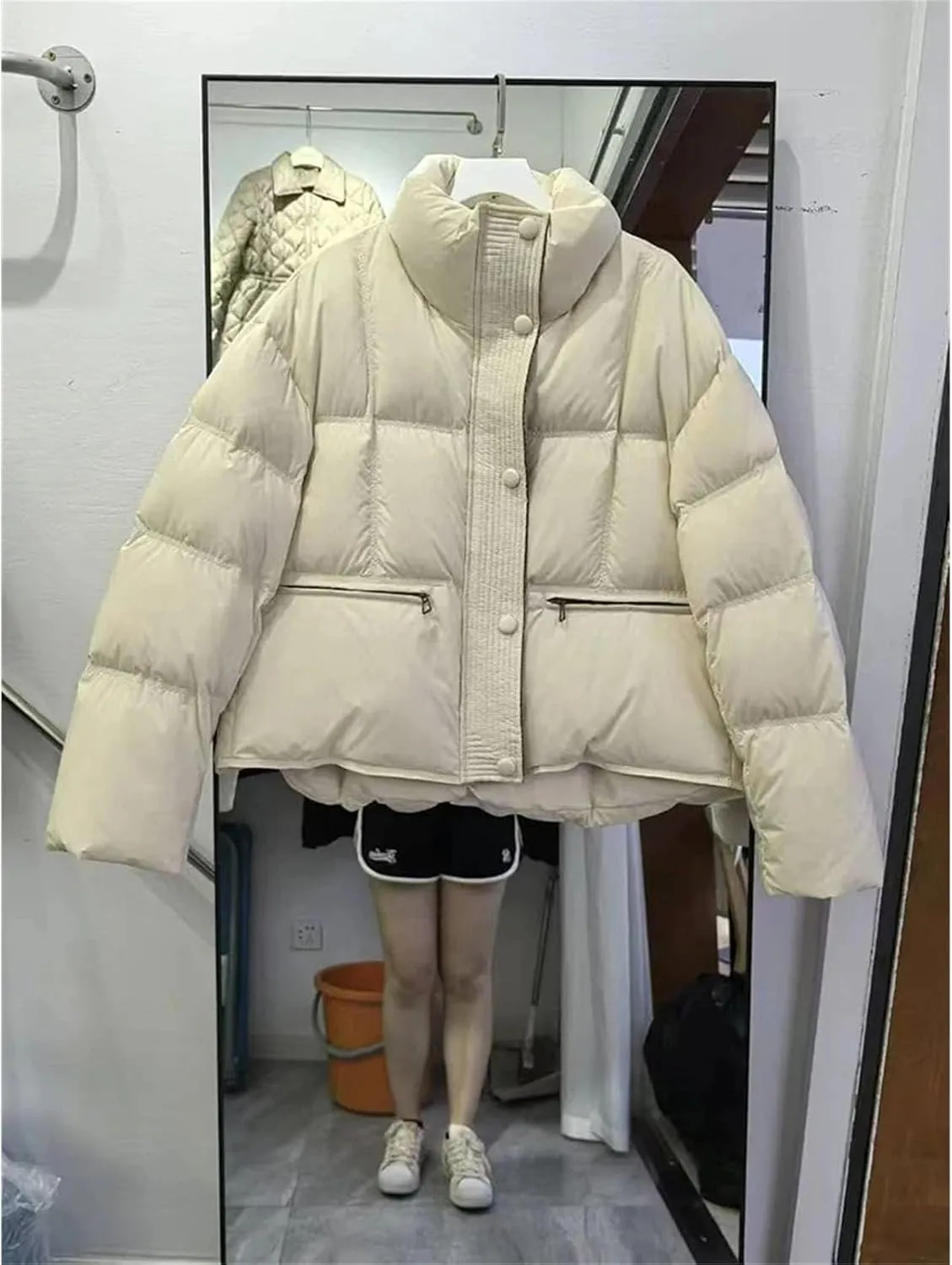 Winter White Duck Down Jacket Women Cotton-padded Clothes Short Stand Collar Thicken Bread Female Down Coat