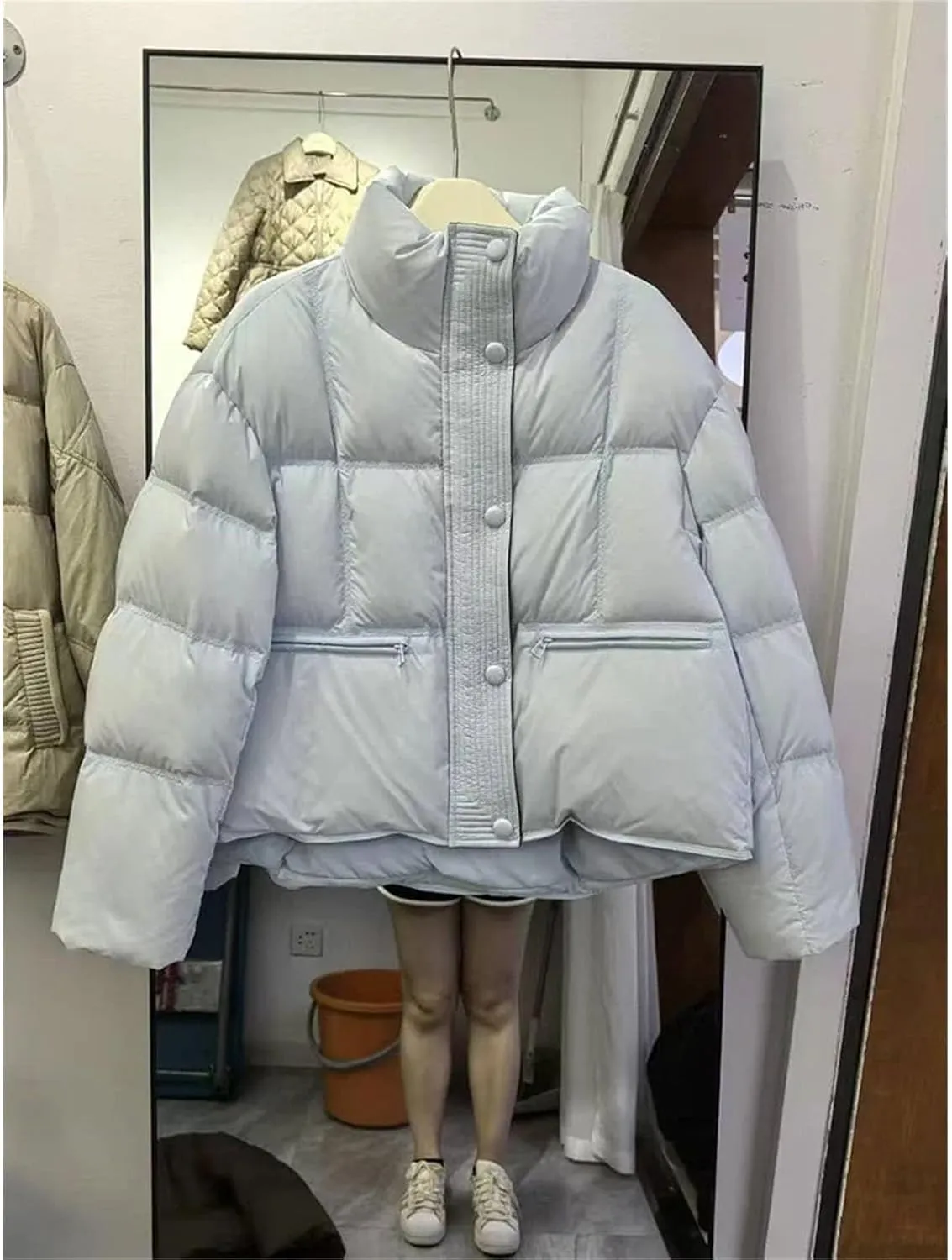 Winter White Duck Down Jacket Women Cotton-padded Clothes Short Stand Collar Thicken Bread Female Down Coat